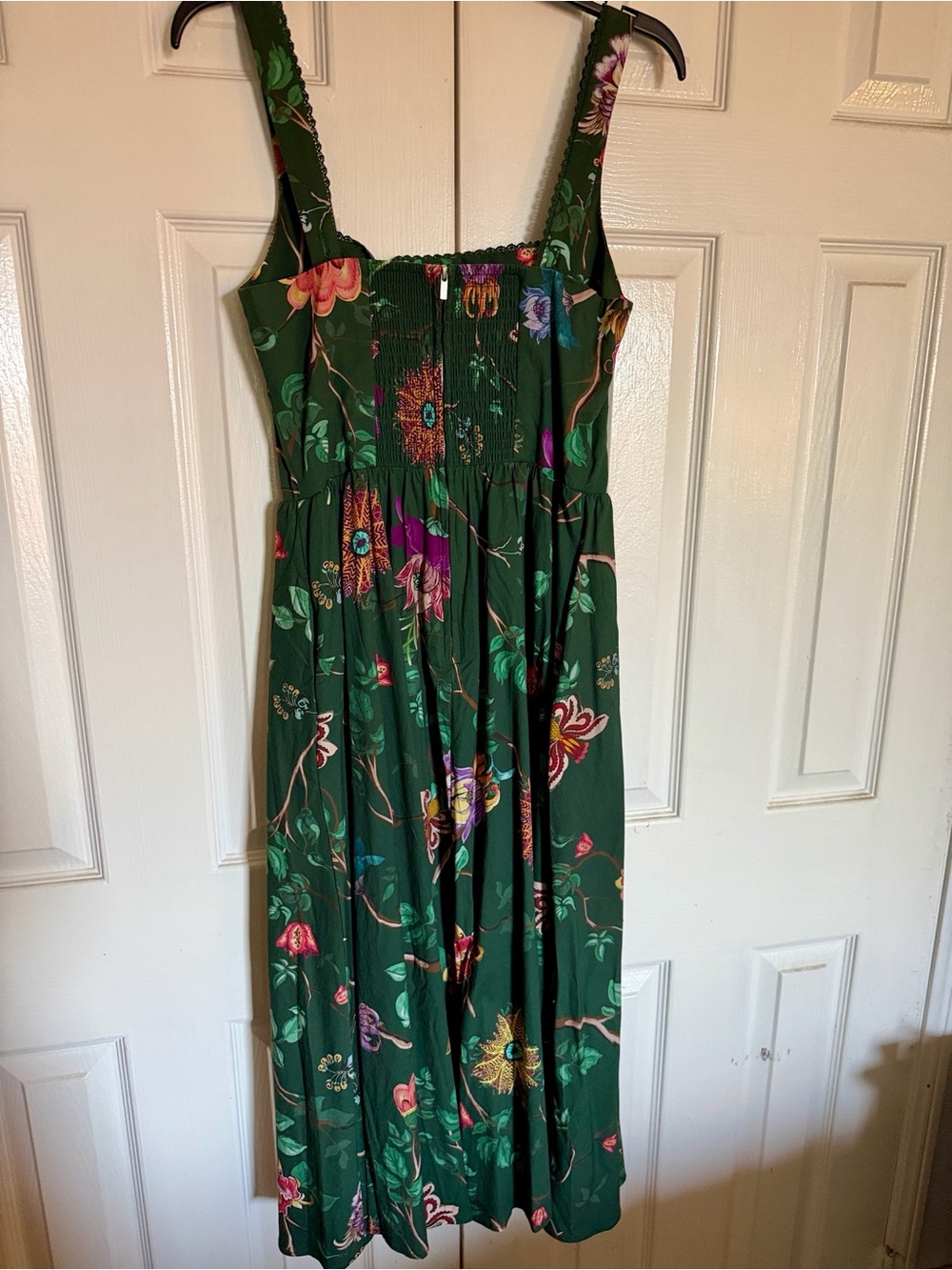 NWOT Avec Les Filles Floral Midi Smocked Corset Cotton Dark Green Dress - Picture 4 of 6